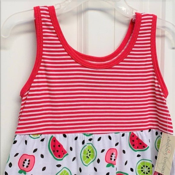 Bobbie Brooks Multi Color Strip Fruit Print Summer Sun Dress Size XS Childs NWT - Picture 2 of 5